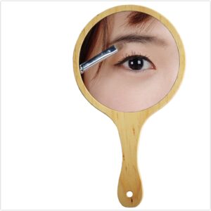 wooden handheld makeup mirror