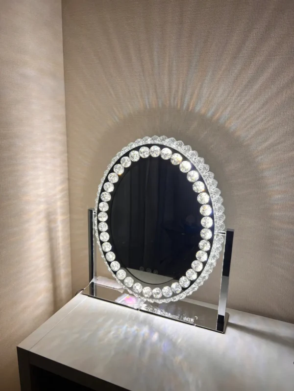 round crystal hollywood mirror