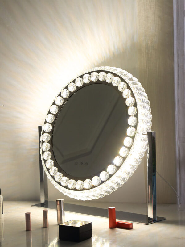 round crystal hollywood mirror